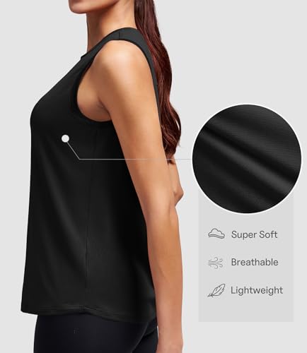 Workout Tank Top for Women - Athletic Sleeveless Outfit - Large Black