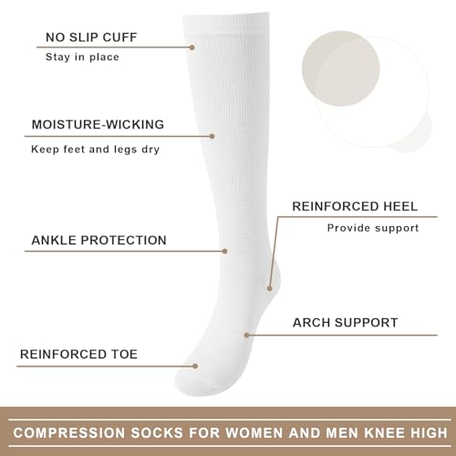Compression Socks for Women - Knee High Stockings - White