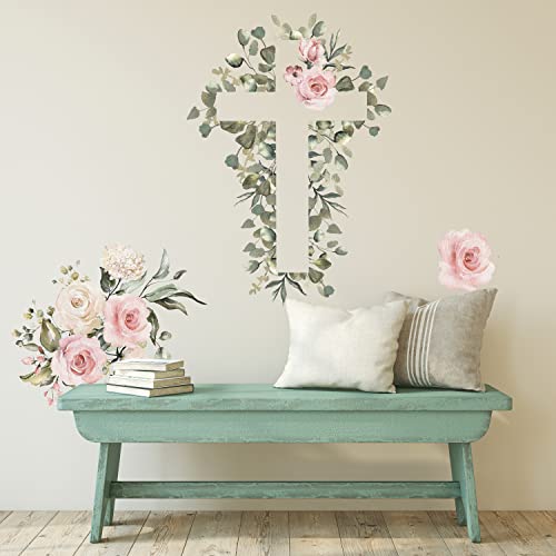 RoomMates RMK5282GM Watercolor Floral Cross Giant Peel and Stick Wall Decals