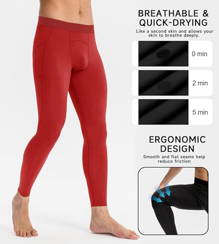 Men's Compression Athletic Leggings with Pockets - Cool Dry Base Layer