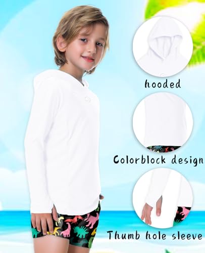 Kids Long Sleeve Hoodie Rash Guard UPF 50+ Swim Top - 13-14 Years/White