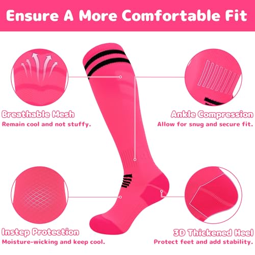 Kids Soccer Socks - Medium Hot Pink/Black Youth Baseball Socks