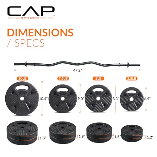 CAP Barbell Threaded Curl Bar Set with 50 LB Cement Grip Plates for Home Gym