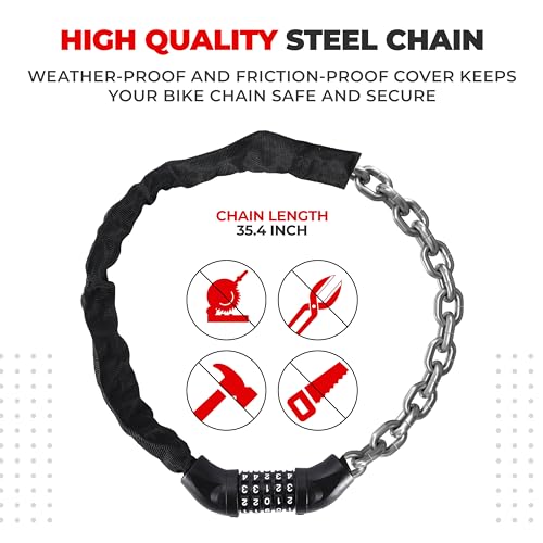 Heavy Duty Bike Lock – 5-Digit Combination Chain & Cable Lock, 35.4"
