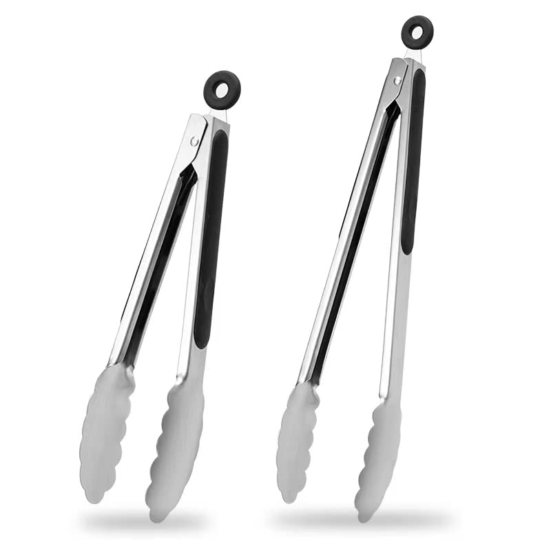 Stainless Steel Cooking Tongs Set - 9 & 12 Inch Lengths