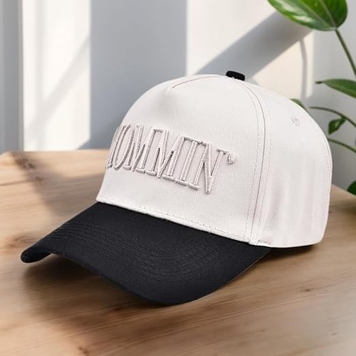 Women’s Mommin Trucker Hat – Vintage Two-Tone Ponytail Baseball Cap, Embroidered Adjustable Hat, Great Gift for Mom & Women White
