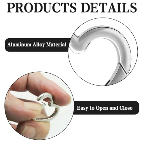 8-Piece Heart Shaped Carabiner Keychain Clip Set - Durable Spring Snap Hook