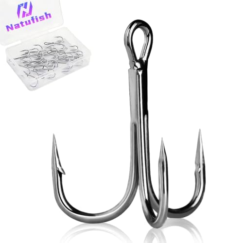 Treble Fishing Hooks - 4X Strong, Sharp Barbed, 25 Pcs