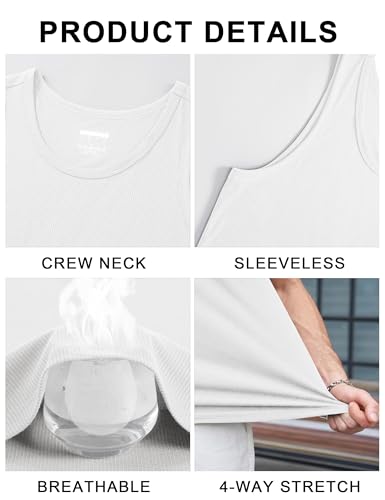 Cotrasen Men's White Ribbed Tank Top Large Fitness Sleeveless Gym T-Shirt