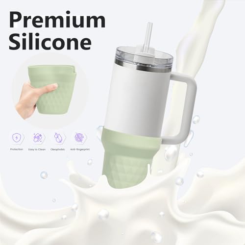Silicone Water Bottle Boot - Anti-Slip Protective Sleeve, 30 Ounces Mist Green
