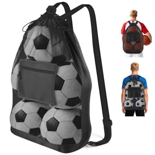 BROTOU 21x27 inch Soccer Ball Bag with Double Shoulder Straps (Fits 5 Basketballs/6 Soccer Balls) - Black