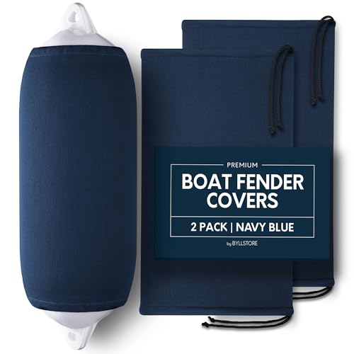 Boat Fender Covers 12" x 34" Navy Blue 2-Pack - Polyester Marine Bumper Covers
