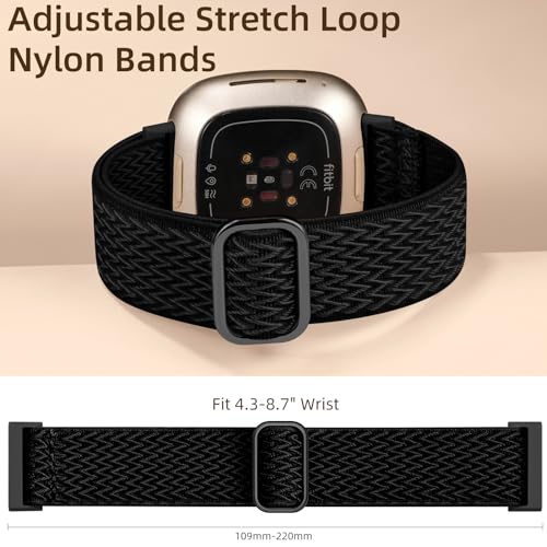 Stretchy Nylon Replacement Band for Fitbit Versa 4/3 & Sense 2 - Black (4.5"-9.5")