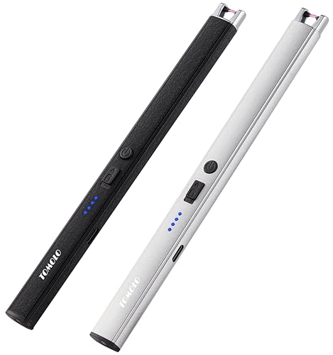 Electric Candle Lighter Set - Rechargeable, Windproof, 2-Pack (Silver & Black)