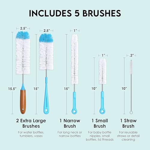 Bottle Brush Cleaner Set - 5 Piece Kit for Baby & Water Bottles