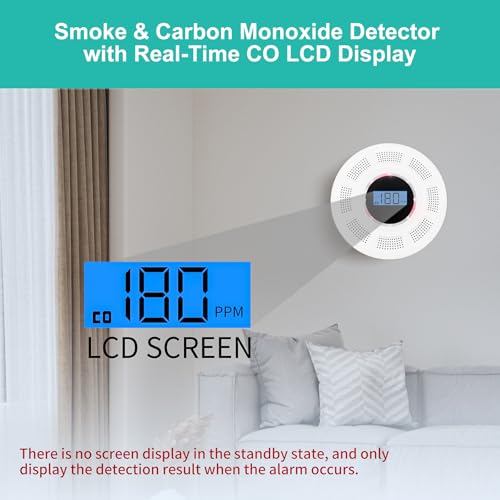 Wireless Interconnected Smoke Carbon Monoxide Detector Battery Powered, Interlinked Combination Smoke and Carbon Monoxide Detector Alarm with Digital Display, Silence Button (White-2)