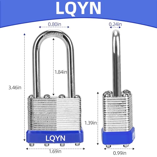Padlocks with Same Key, LQYN 6 Pcs Laminated Keyed Padlock (1-9/16", 40mm), Keyed Alike Locks, Long Shackle, for Storage Locker, Hasp Latch, Toolbox, Sheds