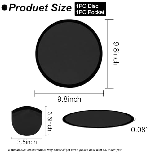 Foldable Flying Disc Fan with Pocket - 9.8 Inch Black Collapsible Toy