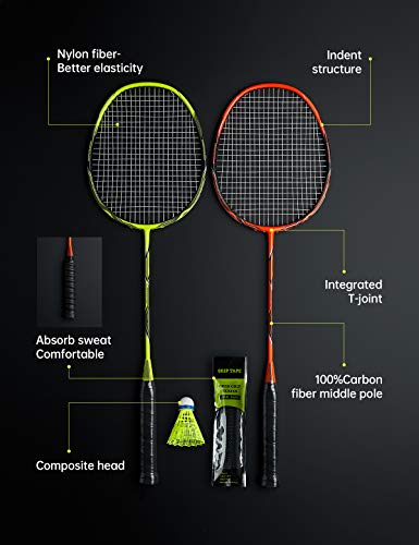 Carbon Fiber Badminton Rackets Set - 2-Pack for Backyard Fun