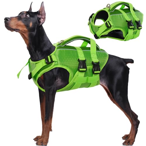 Kuoser XL Reflective Dog Life Jacket Green, High Flotation Pet Swim Vest