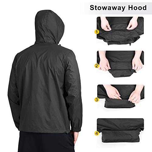 Outdoor Ventures Men's Rain Jacket Waterproof Lightweight Packable