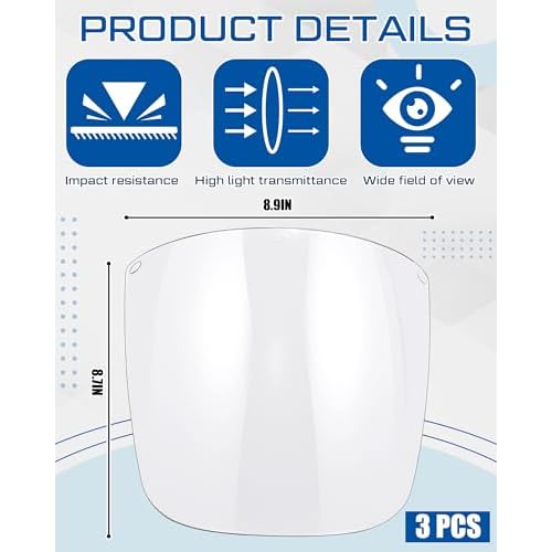 SAFETY Face Shield for Grinding and Cutting with 3 Pcs Clear Impact Resistant Visor Full Face Shield Mask with Ratchet Headgear for Grinding, Isolation, Weed Whacking, Industrial Use