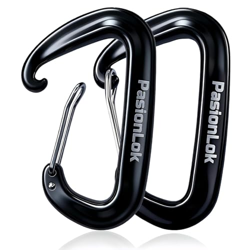 Heavy Duty Aluminum Carabiner Clips Set - 12KN Strength, Black - 2pc