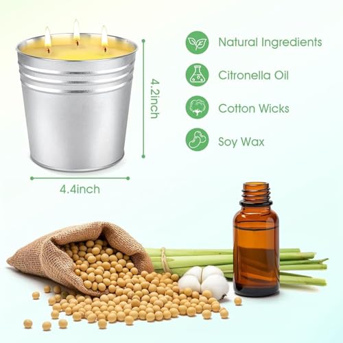 CAKETYCG Set of 2 Citronella 17oz 3-Wick Soy Candles, Outdoor Lantern Tin, 180 Hr Burn