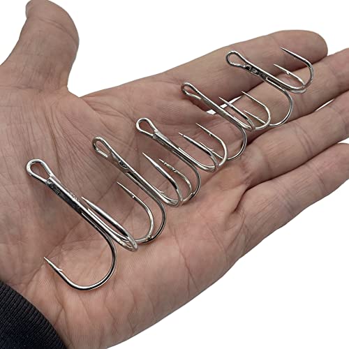 Yatrouys 50pcs Treble Hooks 1/0-5/0 High Carbon Steel Silvery Nickel Coated
