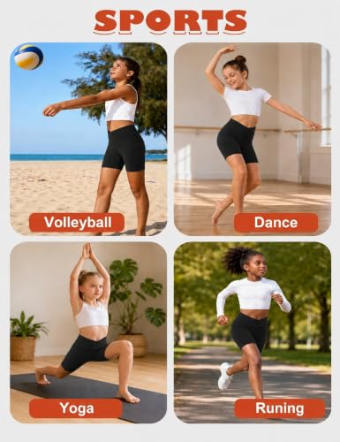 High Waisted Girls Athletic Biker Shorts - Black, Size 5-16Y