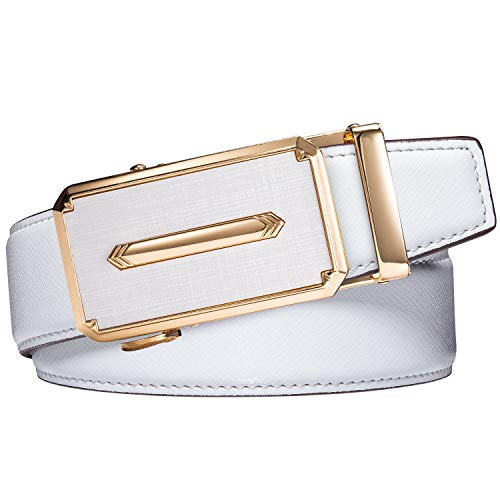 Dubulle Men's Designer Leather Ratchet Belt, White Waist Size 24-38" with Sliding Buckle