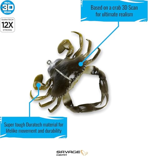 3D Crab Soft Bait - Blue Crab, 1 oz (3 in) TPE Fishing Lure
