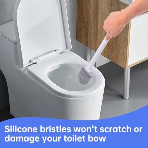 Silicone Toilet Brush with Holder - Drill-Free Wall Mount - Green