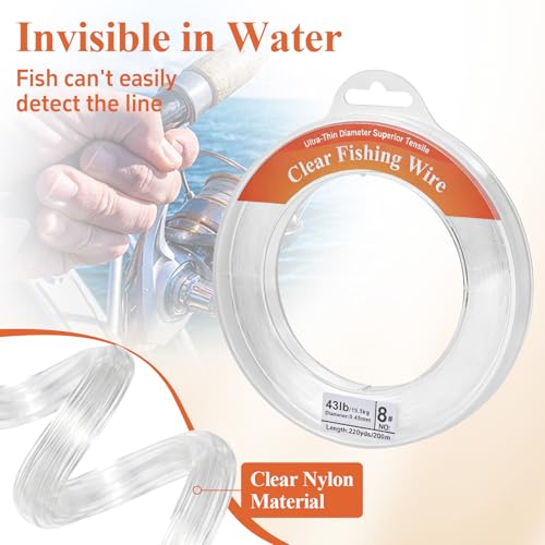 656ft Clear Monofilament Fishing Line, 43lb Nylon Wire for Crafts - 0.45mm