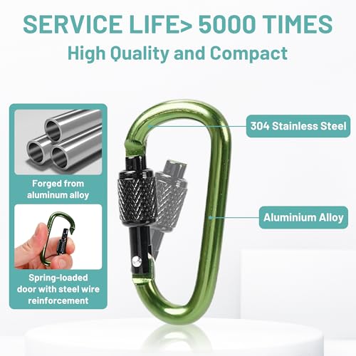 Ultra-Light 2" Aluminum Locking Carabiner Clips - 8 Pack
