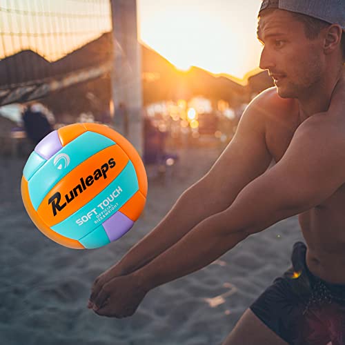 Beach Volleyball Official Size 5 PU Ball - Waterproof Indoor/Outdoor (Blue Orange) Runleaps