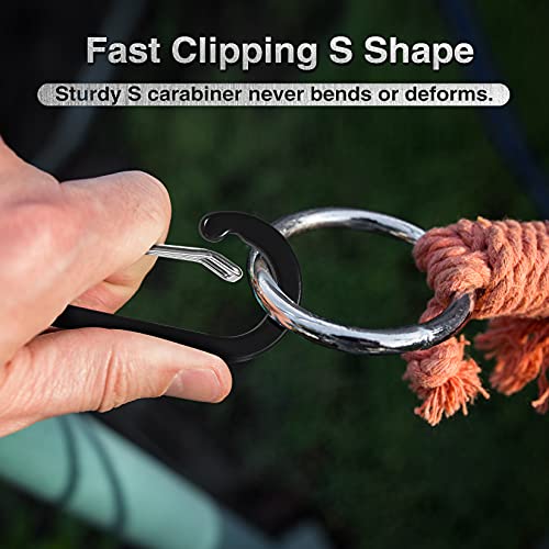 10 Pack Aluminum D-Shape Carabiners with Key Rings - Durable Locking Clips
