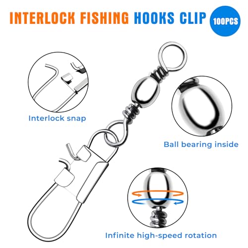 Stainless Steel Fishing Swivel Snaps - 100 PCS - Size #10, 26 lb