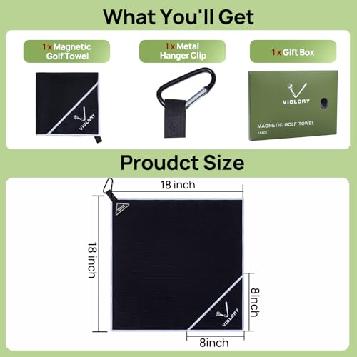 Magnetic Golf Towel with Cleaning Pocket - Black, 18"x18"
