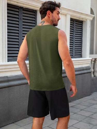 Men's Sleeveless Workout Tank Top - Army Green, X-Large