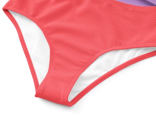 Long Sleeve Girls One Piece Rash Guard Swimsuit - Purple & Orange, Size 6X-16