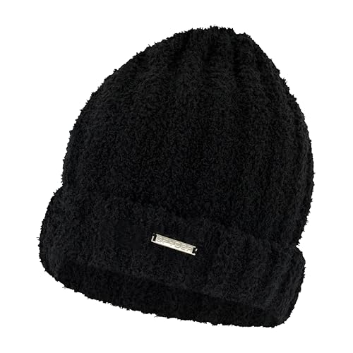 Fuzzy Knit Ribbed Cuff Beanie - One Size / Black