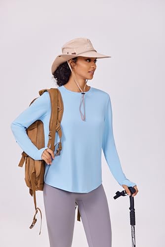 PINSPARK Women's Workout Top with Thumb Hole - Light Blue, Small, UPF 50+ Activewear