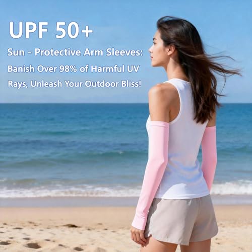 UPF 50 UV Protection Arm Sleeves with Thumb Holes - Pink