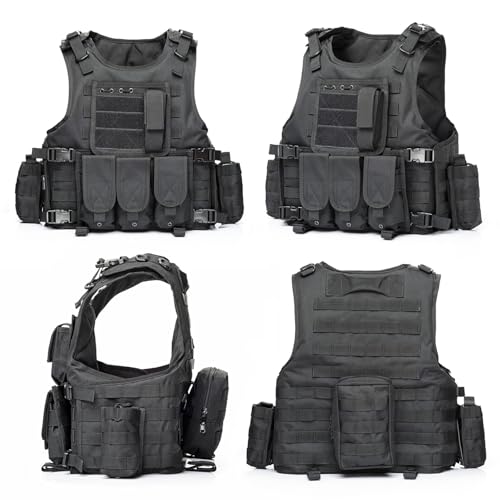 Tactical Airsoft Vest Set with Cap, Gloves, & Balaclava - Black