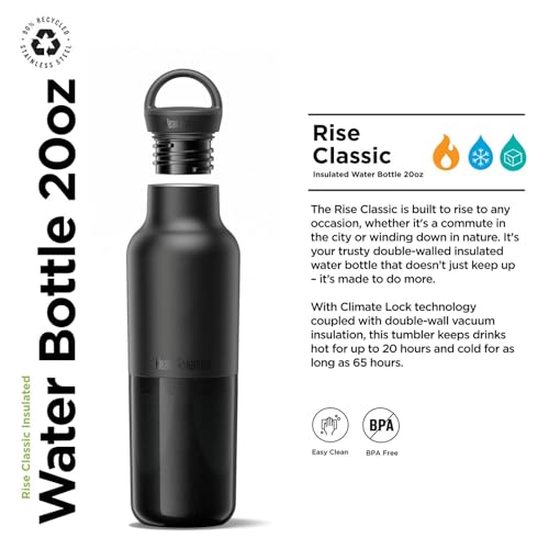 Klean Kanteen Rise Classic 20 oz Insulated Water Bottle, Black