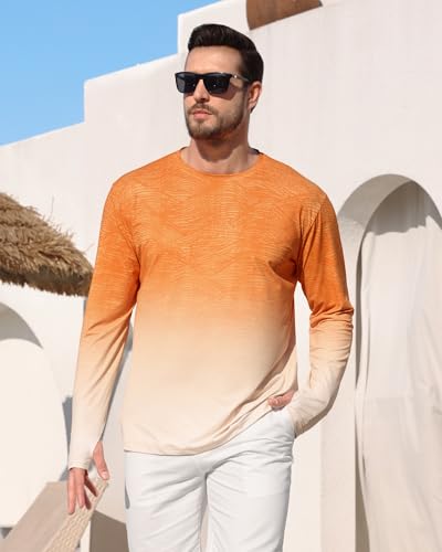 Aiertop Men's UPF 50+ UV Sun Protection Fishing Shirt Long Sleeve Rash Guard X-Large Gradient Orange