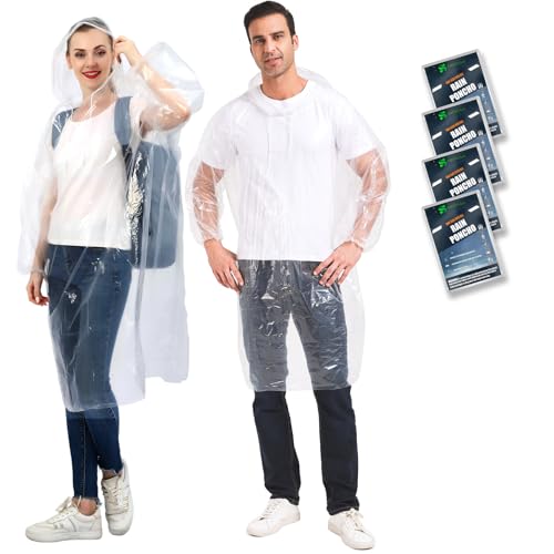 Disposable Rain Ponchos for Kids & Adults 4 Pack - Extra Thick, One Size