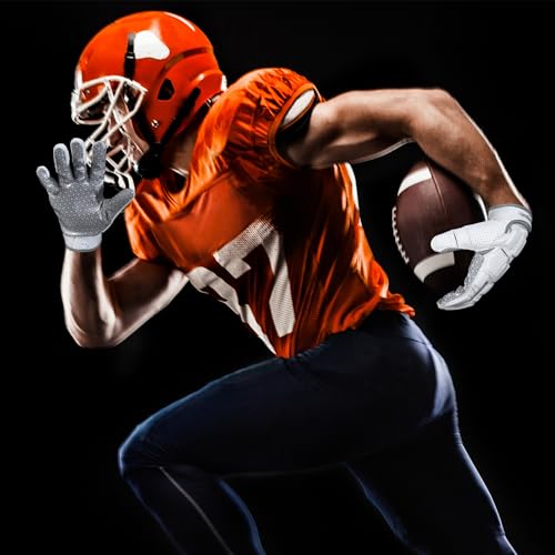 HANDLANDY White Silvery Large Football Gloves Men, Sticky Grip, Impact Padding
