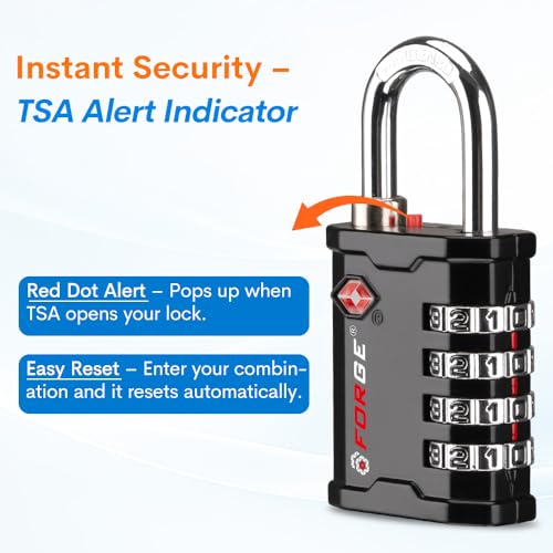 Forge 4-Digit TSA Approved Travel Locks ? Heavy-Duty Combination Padlock for Travel, Gym, Pelican Case. Black 2-Pack.